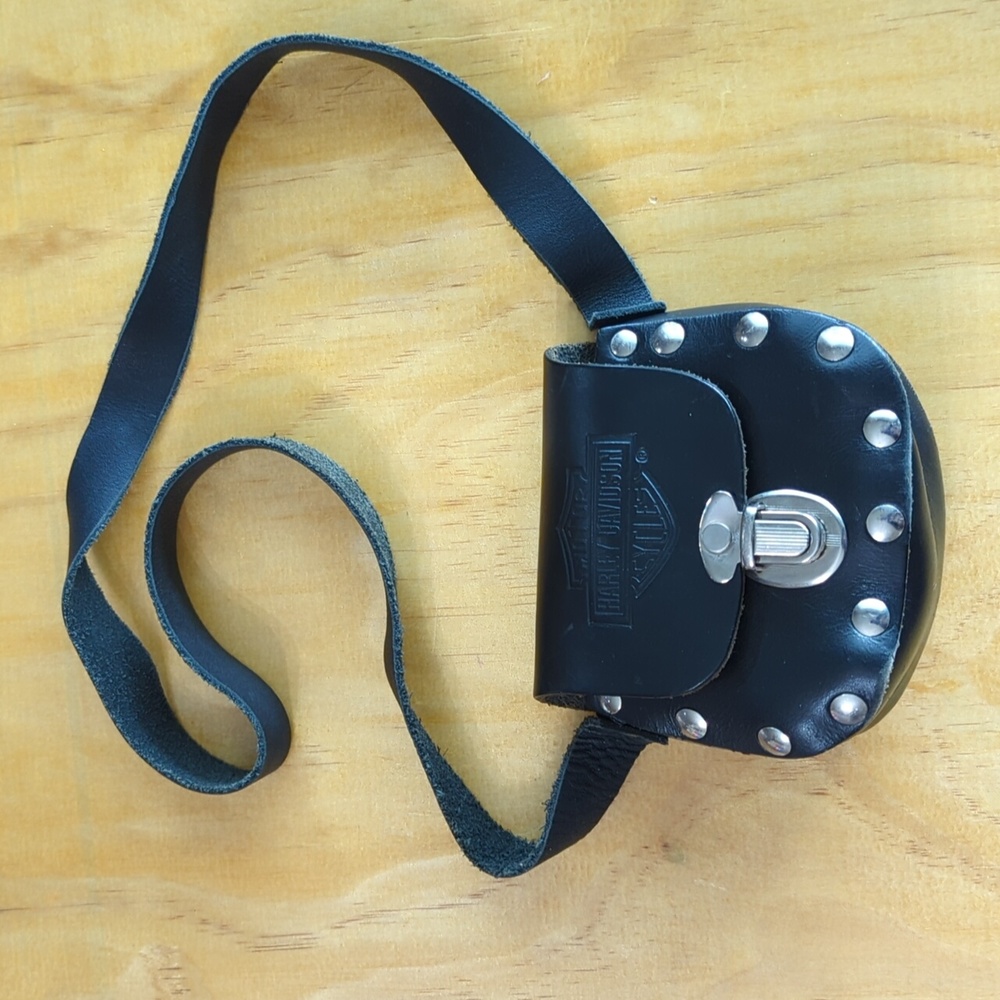 Harley Davidson black leather mini satchel.